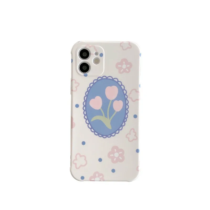 

Gentle tulip flower silicone phone case for iPhone11 12Pro Max mini X XR XS XSMax 8 7PluS anti-drop protective back cover