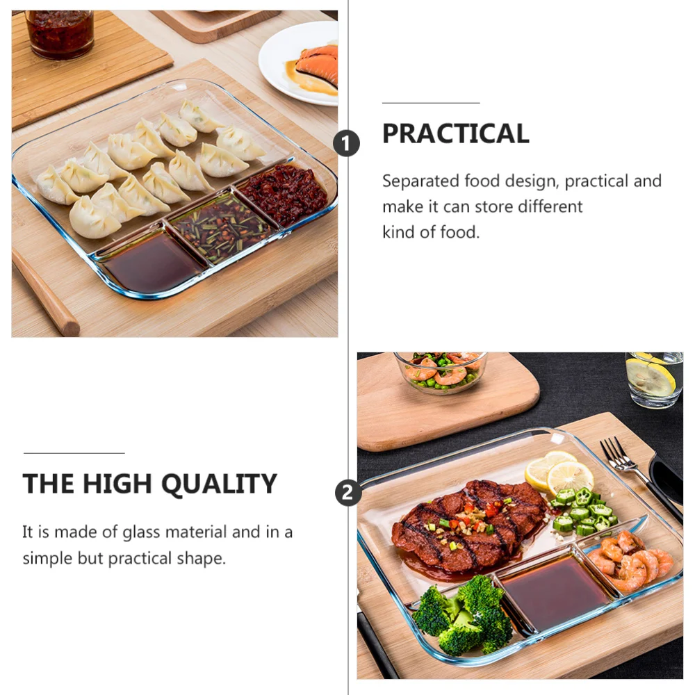 

1pc Fruit Dish Glass Sub-grid Plate Snack Plate for Restaurant Home