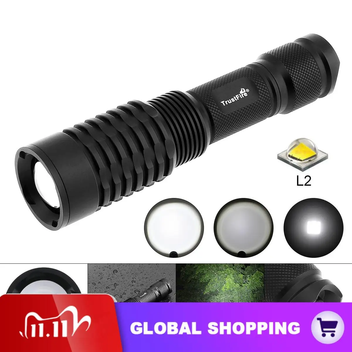 Z9 водонепроницаемый L2 светодиодный светильник для вспышки 1600LM зум фонарь лампа с