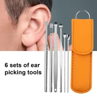50 hot sale 6pcsset ear wax remover one piece molding 360 degree rotated stainless steel double head ear pick for adult