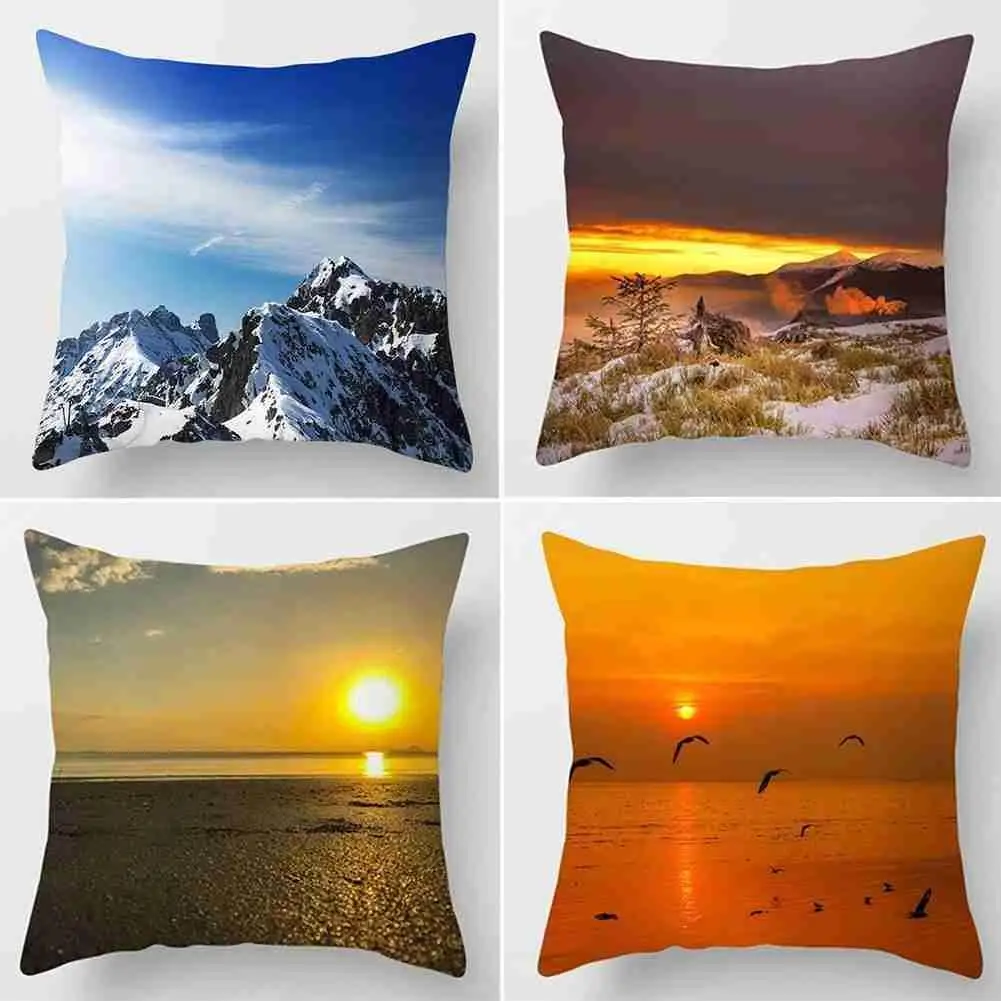 

Персиковая кожа, искусственная Подушка, геометрический рисунок горного солнца, чехол для подушки, домашний диван для гостиной