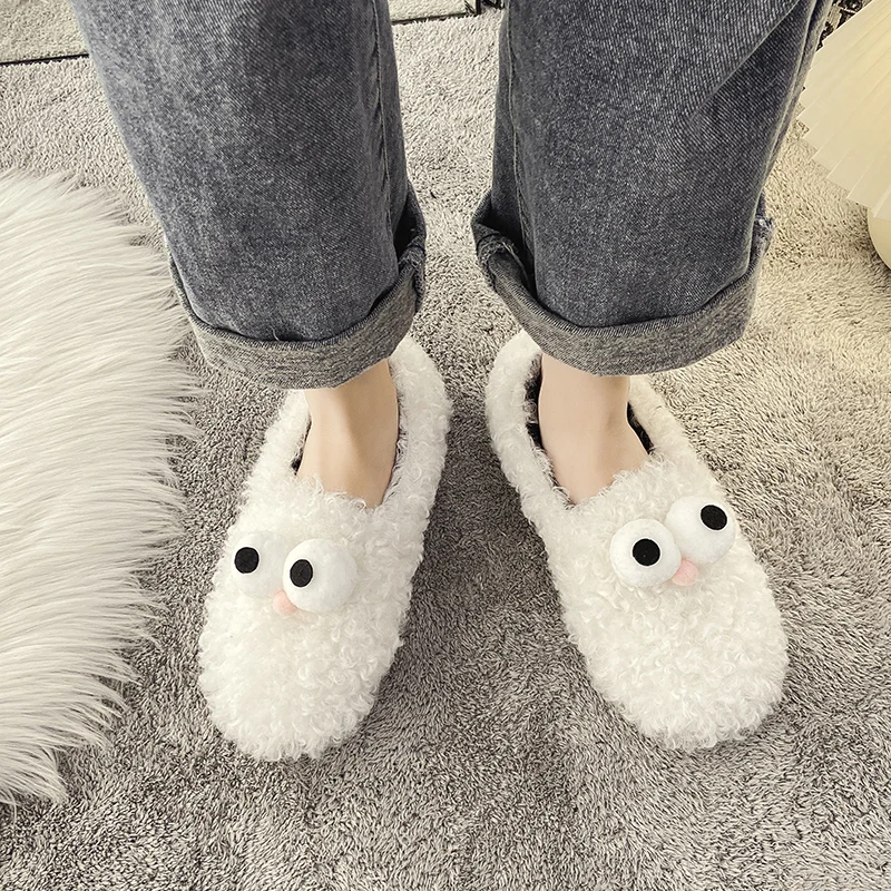 

Flock Shoes Woman 2021 Low Slippers Casual Winter Footwear Fur Flip Flops Lady Luxury Flat Massage Plush Girl Rome Fashion Rubbe