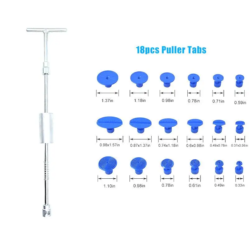 

Auto Trench Repair Tools Car Metal Paint Dent Repair Puller Kits 2 in 1 Slide Hammer Reverse Hammer 18Pcs Glue Tabs Suction Cups
