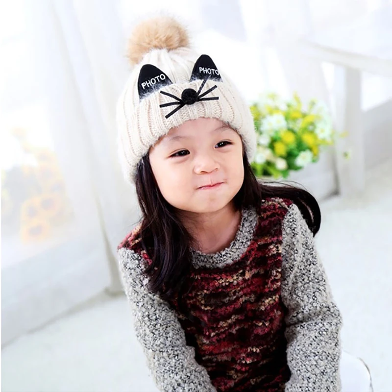 Зимние шапки бини для детей детские мальчиков и девочек шапка с помпоном из