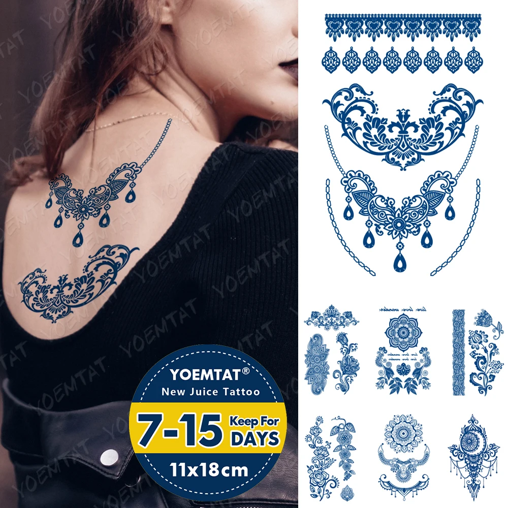 

Juice Lasting Waterproof Temporary Tattoo Sticker Jewelry Necklace Lace Mandala Flash Tattoos Flower Ink Arm Body Art Fake Tatto