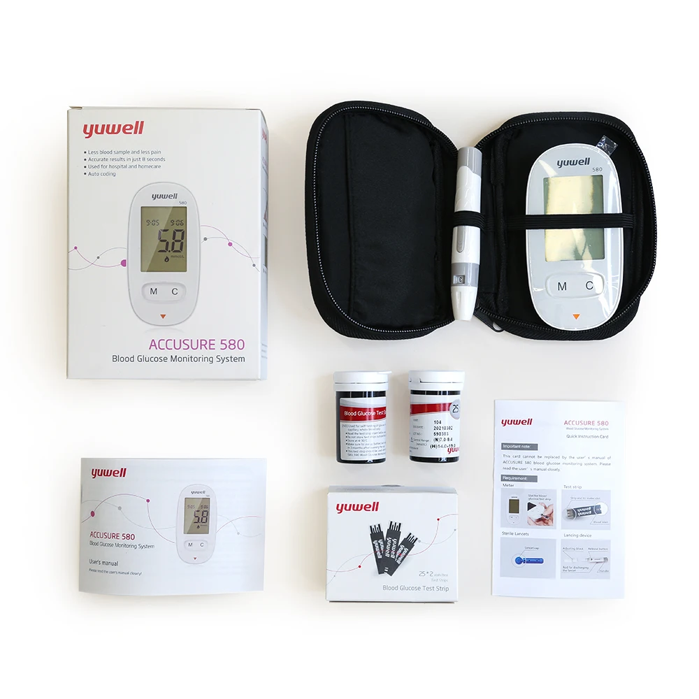 Глюкометр Yuwell, 50/100/200/500 шт для измерения уровня глюкозы в крови Тесты+ стерильные ланцеты для диабета, глюкометр для измерения уровня глюкозы в крови глюкометр 580 590