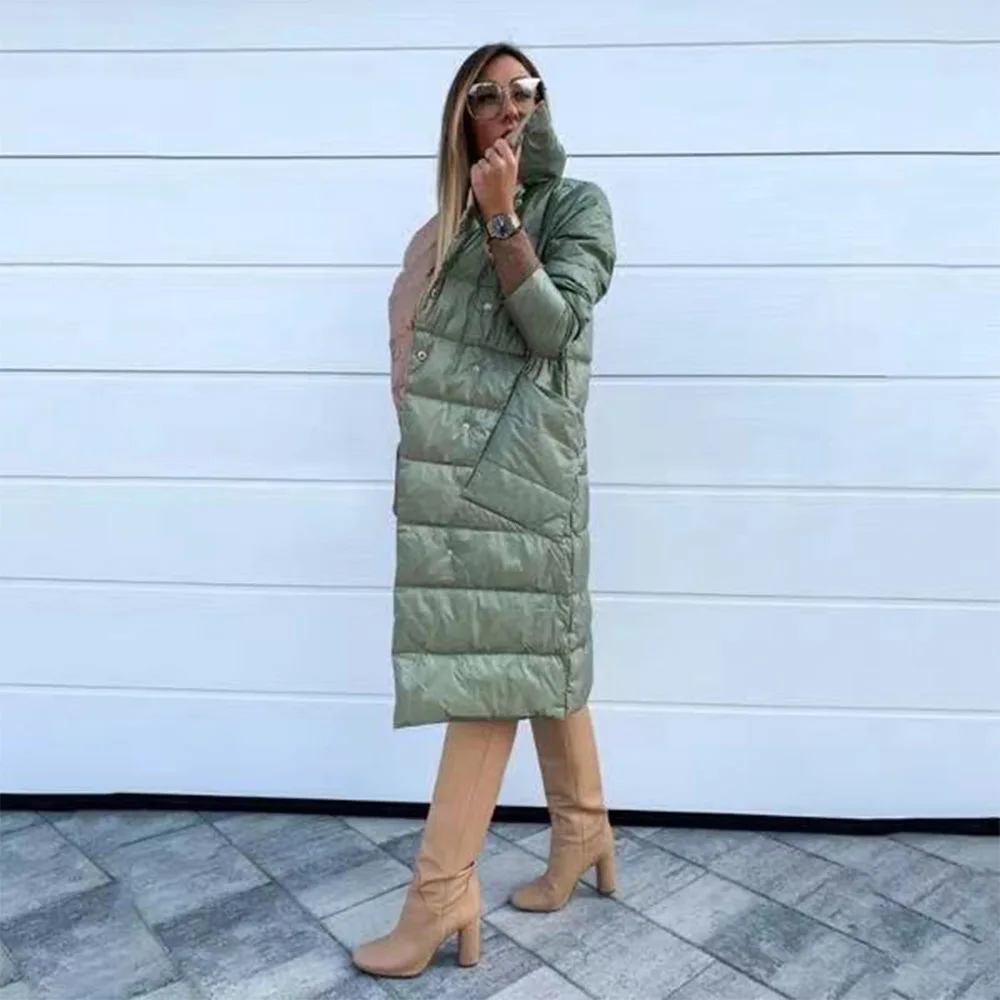 Women's Winter New Warm And Thick White Duck Down Super Double-Breasted Parka Coat Lightweight Ultra-Thin Down Long Coat S-5XL