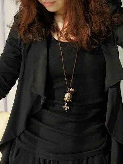Long retro leather cord sweater chain Wooden cork carved wishing bottle necklace | Дом и сад