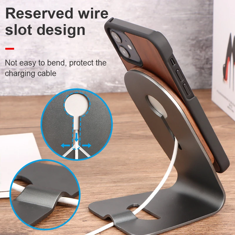 wooden magnetic charging stand holder for magsafe mobile phone support for 12 13 pro max13 mini desk aluminum wireless bracket free global shipping