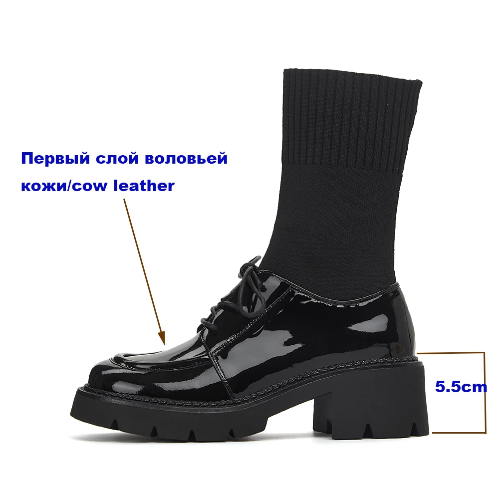 Jual Sepatu Bot Pergelangan Kaki Wanita Santai Kickway Sepatu Hak Tebal Ujung Bundar Kulit Asli Sepatu Musim Gugur Musim Dingin Wanita Luar Ruangan Kasual Baru Berenda