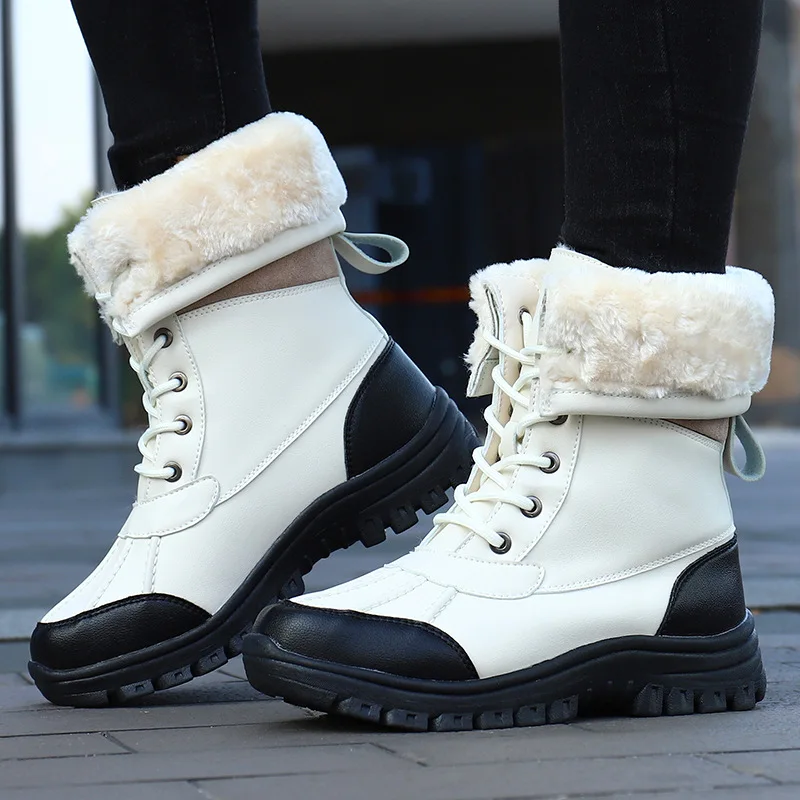 

Women Leather Boots Flat Boots High-top Thicksoled Waterproof Nonslip Doublesided Women Winter Warm Cotton Shoes Women Boots