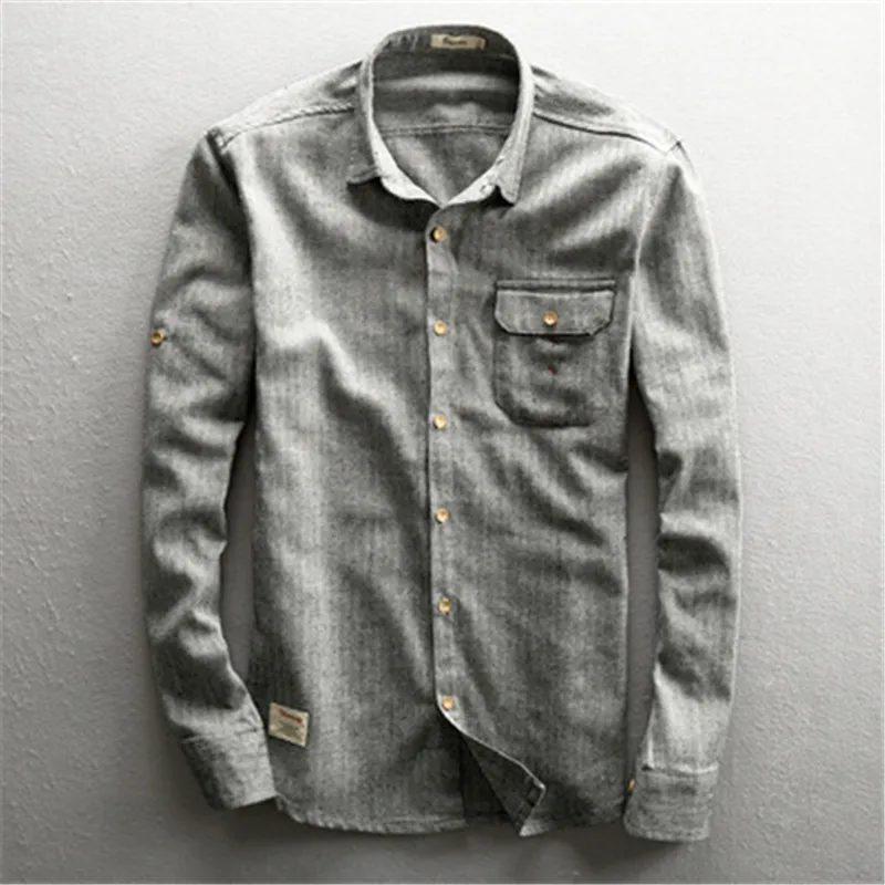 Винтажная хлопковая Льняная мужская рубашка весна лето дышащие рубашки с