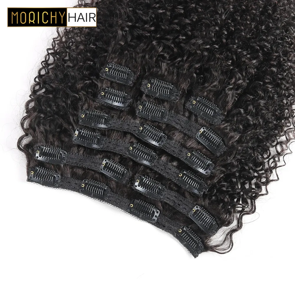 Morichy Afro Kinky Curly Clip In Human Hair Extensions Brazilian Non Remy Hair Natural Black Full Head 10Pcs/Set 120G