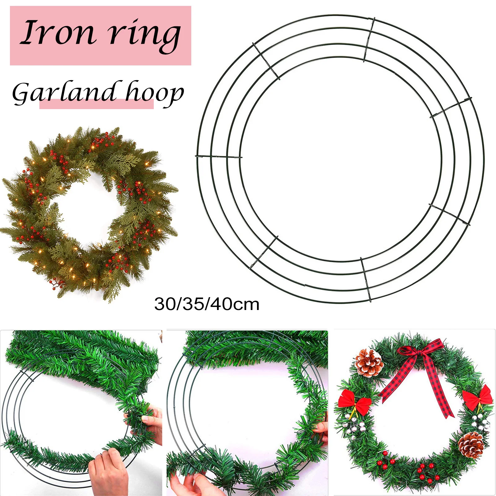 

High Round Christmas Metal Iron Wreath Ring Frame DIY Wedding Xmas Party Door Decor LG66