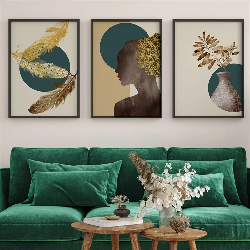 

Feathers Woman Vase Abstract Canvas Painting Wall Art Print Poster Picture Decorative Painting Living Room Home Decoration