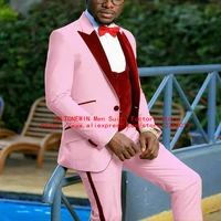jeltonewin pink slim fit business men suits wedding groom tuxedos 3 pieces jacketvestpants best man prom wear costume homme