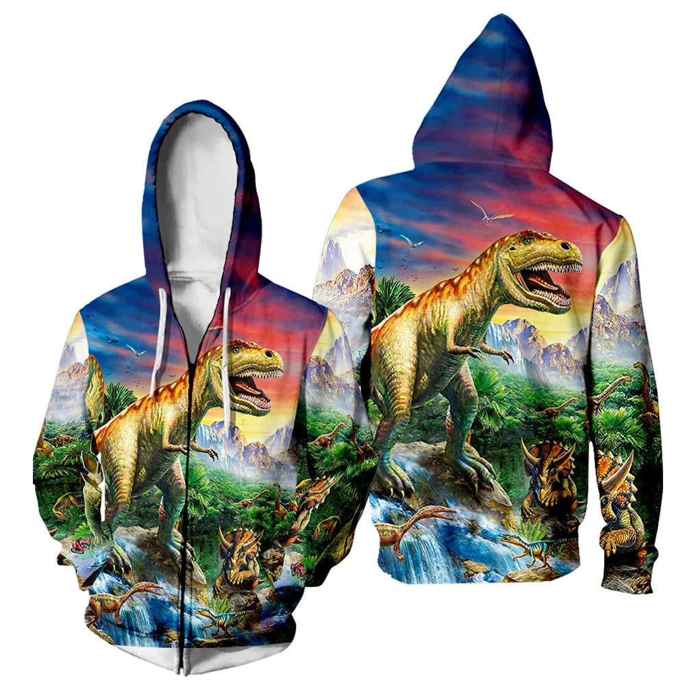 

Winter Mens Jackets and Coats Animal Dinosaur 3D Hoodie Fleece Zipper Hooded Sweatshirt Outwear Warm Coat Kawaii Clothes