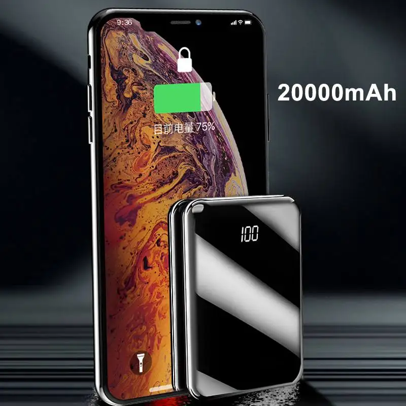 20000mAh портативный мини внешний аккумулятор с зеркальным экраном, цифровой внешний аккумулятор, внешний аккумулятор для смартфона
