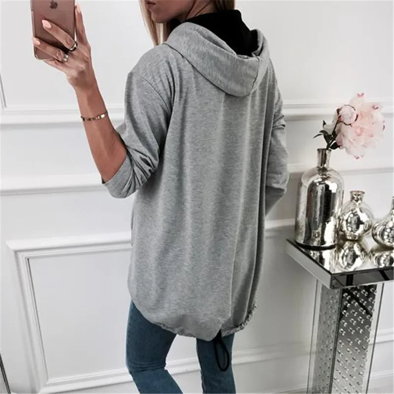 Женская толстовка с капюшоном однотонная на молнии длинным рукавом повседневная