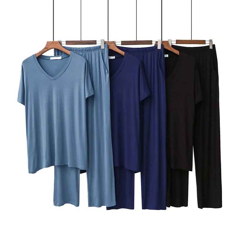 

Пижама Мужская, из 2 предметов, свободная рубашка с коротким рукавом и штаны, домашний халат, одежда для сна, 2021