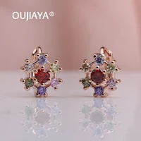 oujiaya new round crystal natural zircon drop 585 rose gold women colour dangle earrings wedding birthday gift jewelry hot a229
