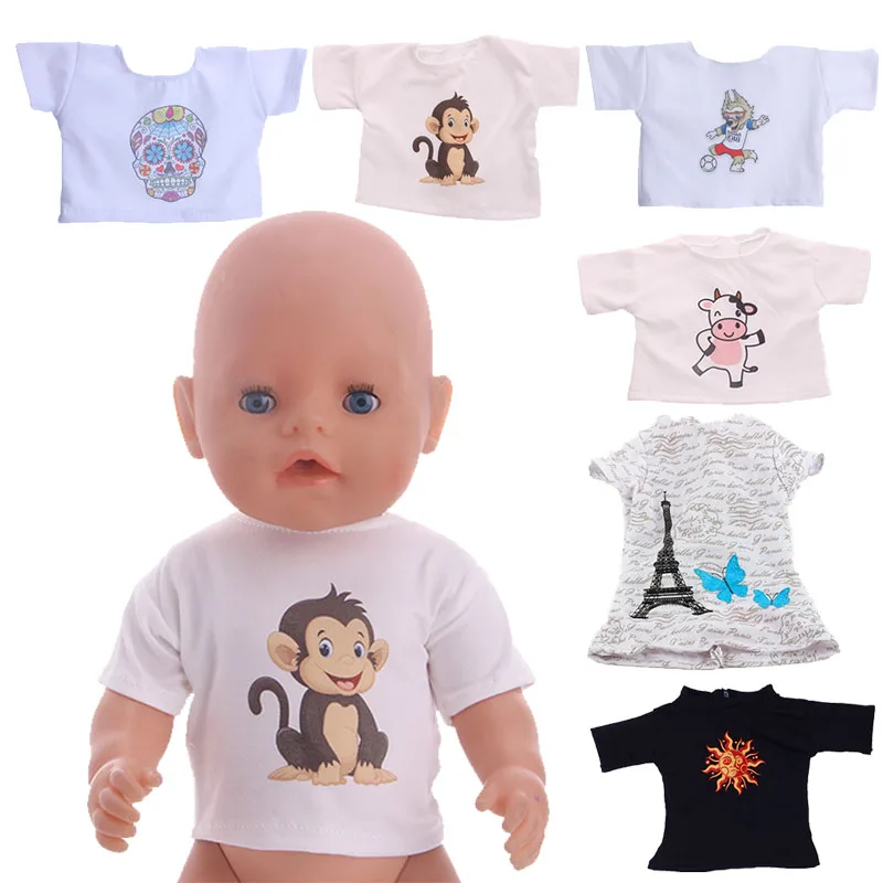 

Fit 18 Inch 40-43cm Born Baby Doll Cute Chest Animal Cartoon T-shirt Accessories For Baby Birthday Festival Gift
