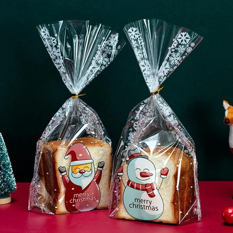 

50pcs/Lot Christmas Transparent Bread Plastic Bags Handmade Biscuit Candy Cupcake DIY Gift Wedding Packaging Bread Storage Bag