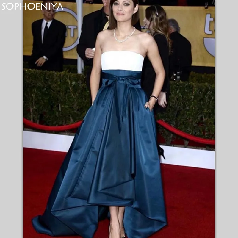 

New Arrival A-Line Strapless Evening Dress High Low Famous Celebrity Dresses Long Formal Red Carpet Dresses Robes de Soire
