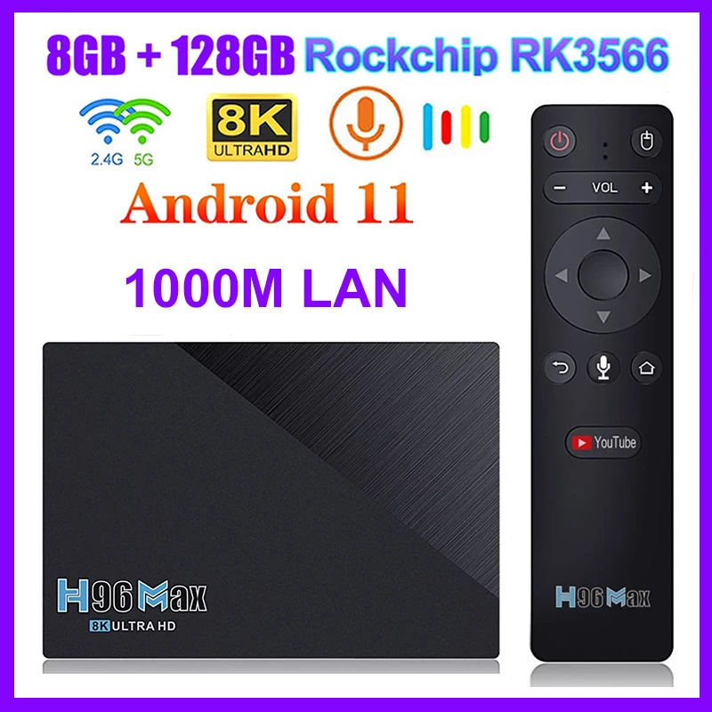 Приставка Смарт-ТВ H96 Max RK3566 Android 11 8 + 64/128 ГБ 2 4 ГГц Wi-Fi |