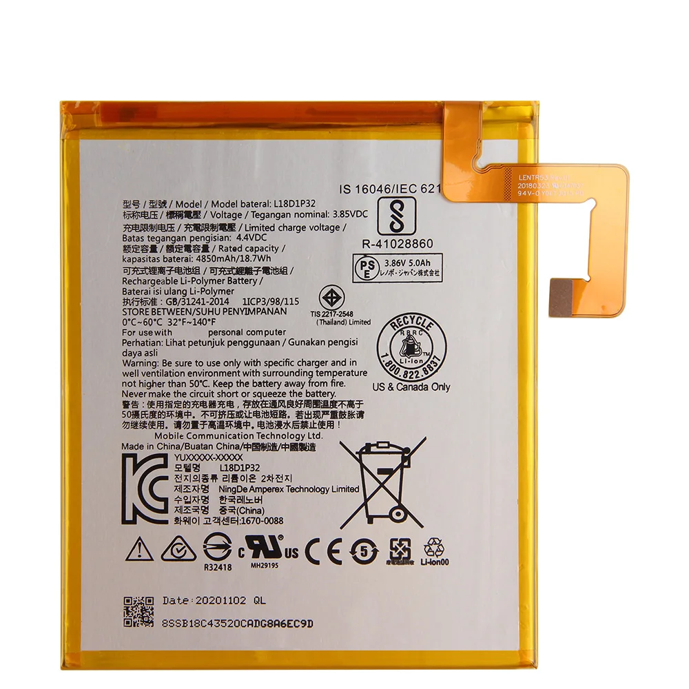 Original Replacement Battery For Lenovo Smart Tab M10 L18D1P32 Genuine Battery 4850mAh