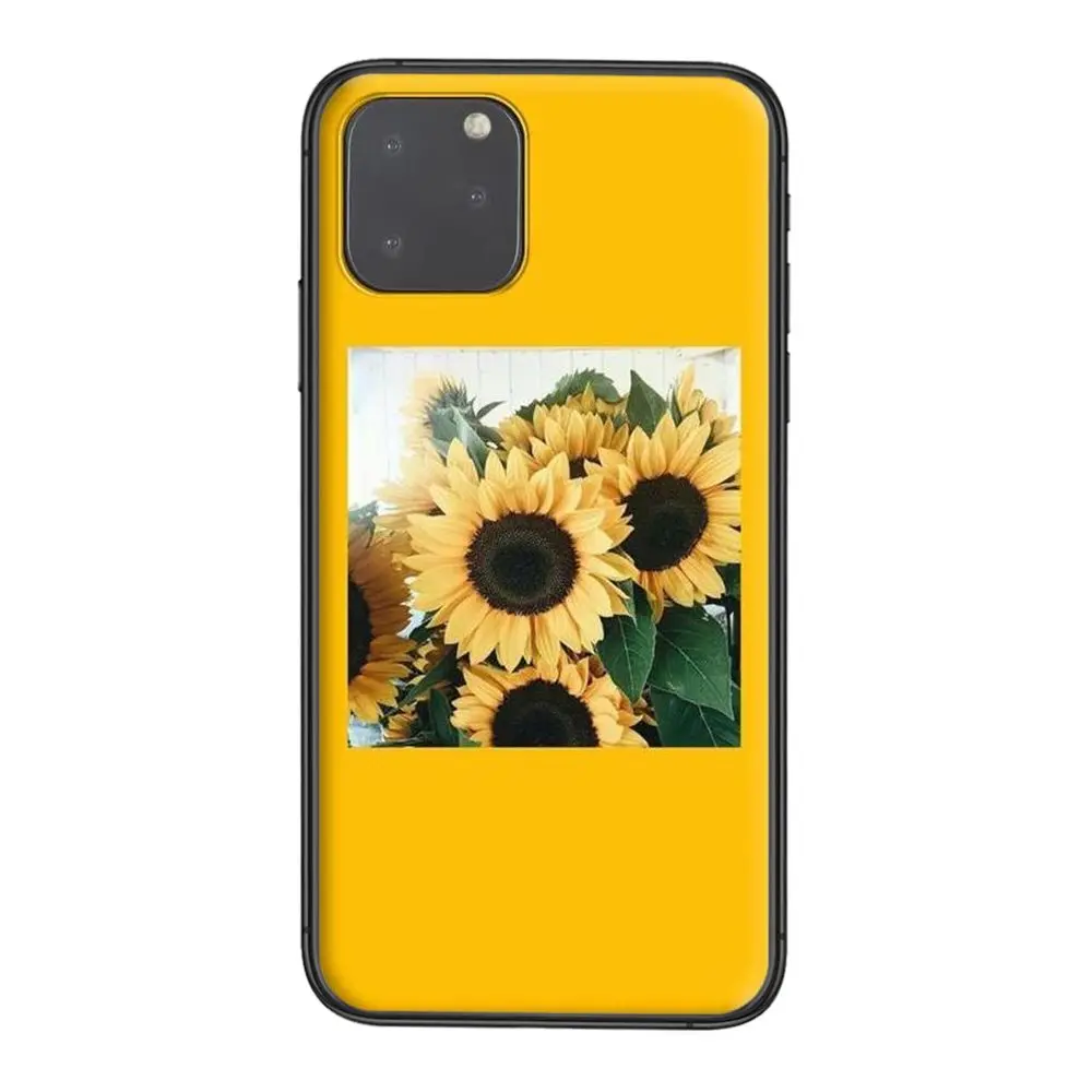 Красивый желтый подсолнух черный Etui художественный чехол модная дешевая детская