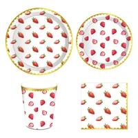 sweet strawberry party decorations disposable fresh fruit party tableware sets for baby shower happy birthday party supplies