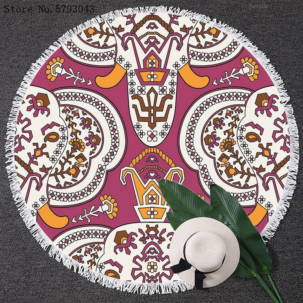 

European Luxury Beach Towel Exotic Regalia Sea Beach Chair Yoga Matt Swimming Cover Outdoor Surfing Round Tassels Beach Towel