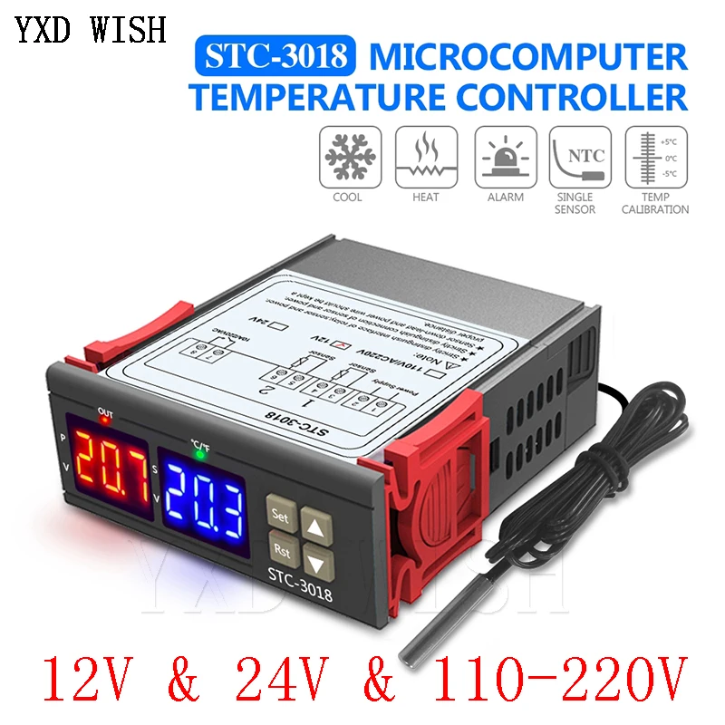 

STC-3018 цифровой Температура переключатель регулятора 12V 24V 110V 220V Цельсия и Фаренгейта C/F терморегулятор Термостат STC 3018