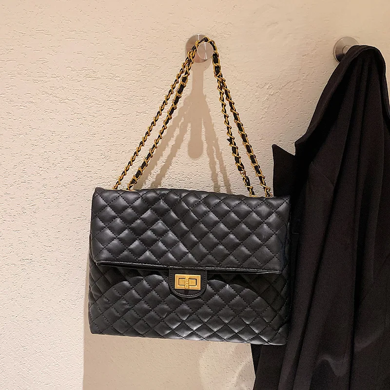 

Women Chain Crossbody Bag Large Capacity Diamond Lattice Shoulder Purse Female Leather Plaid Shopper Handbags Sac Tote Bags