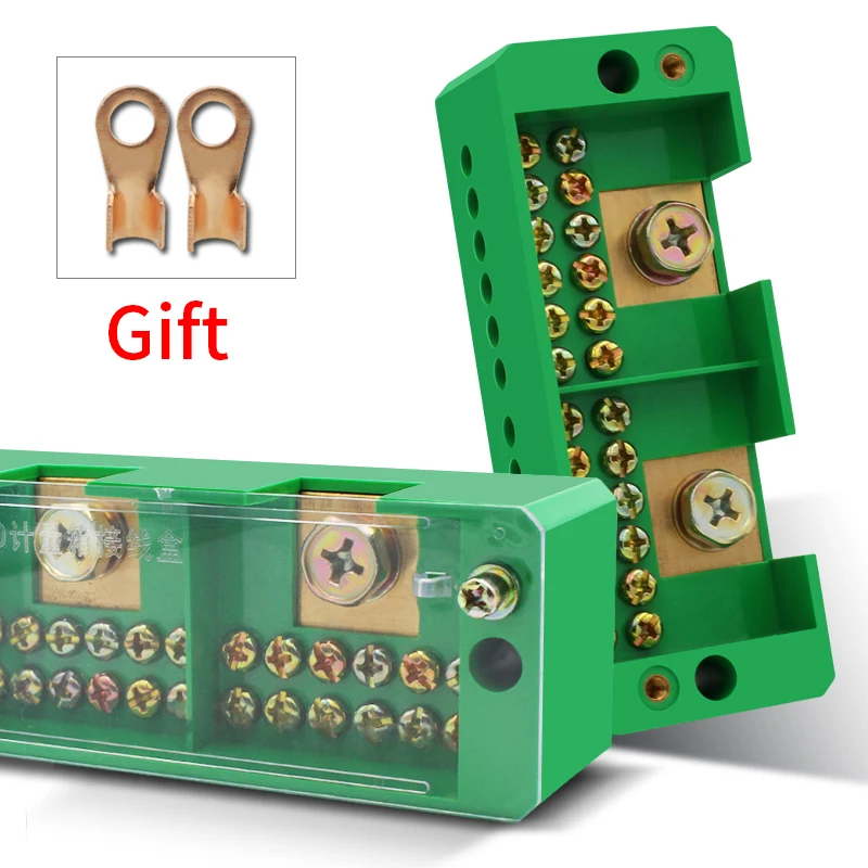 1pcs Connection Distribution Box 2-in 12-out Three phase Green Terminal Block Row Junction Metering Box Part Line