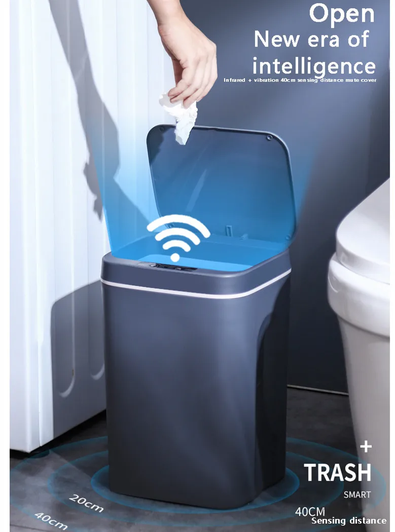 

12/14/16L Intelligent Trash Can Automatic Sensor Dustbin Sensor Electric Waste Bin Home Rubbish Can for Kitchen Bathroom Garbage
