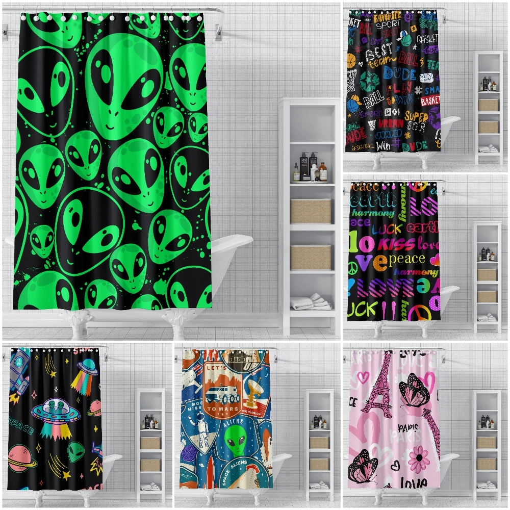 

Hippie Shower Curtains Alien Cartoon Pattern Bathroom Decor Waterproof Bath Curtain 3d Printing Polyester Cloth With Hooks