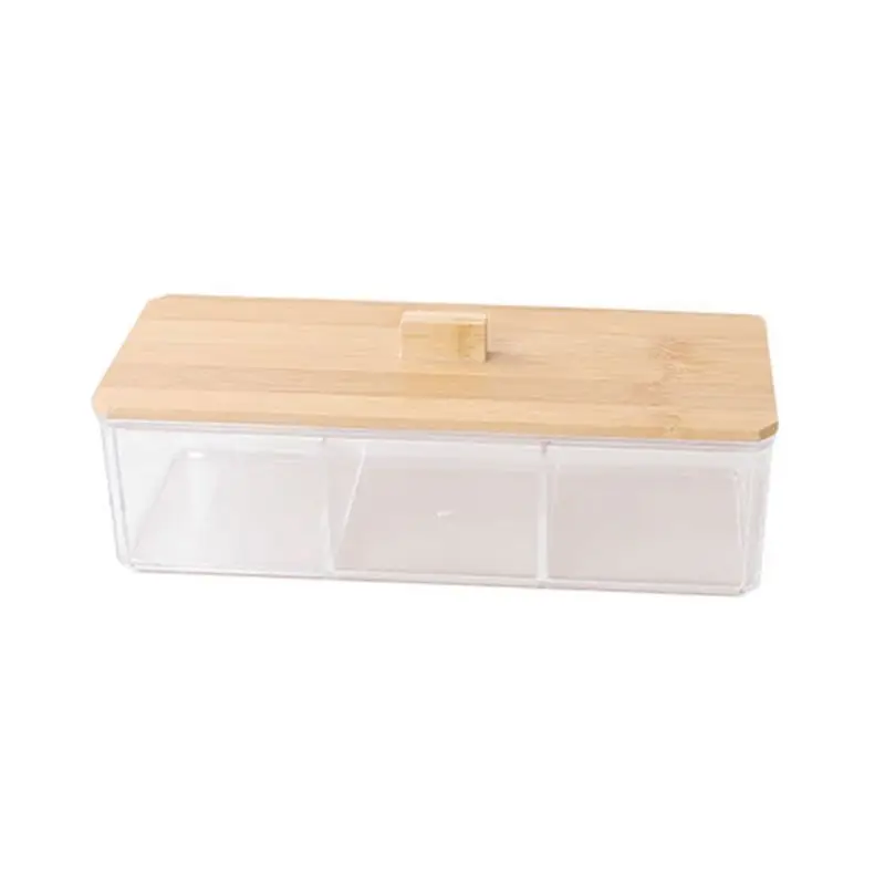 Makeup Cotton Pads Swab Storage Bin Cosmetics Organizer Box with Bamboo Cover M68E | Дом и сад
