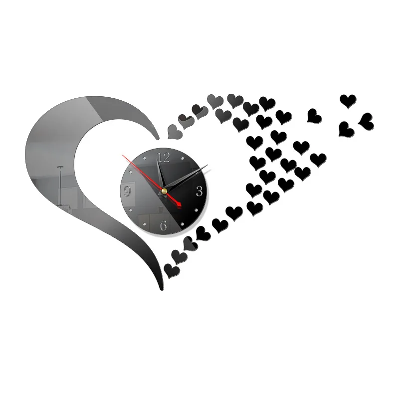 

Mirror Lovely Hearts Wall Clock Modern Design Wall Ornament Decal DIY Mirror Stickers Watch Self-adhesive Living Room Decoration