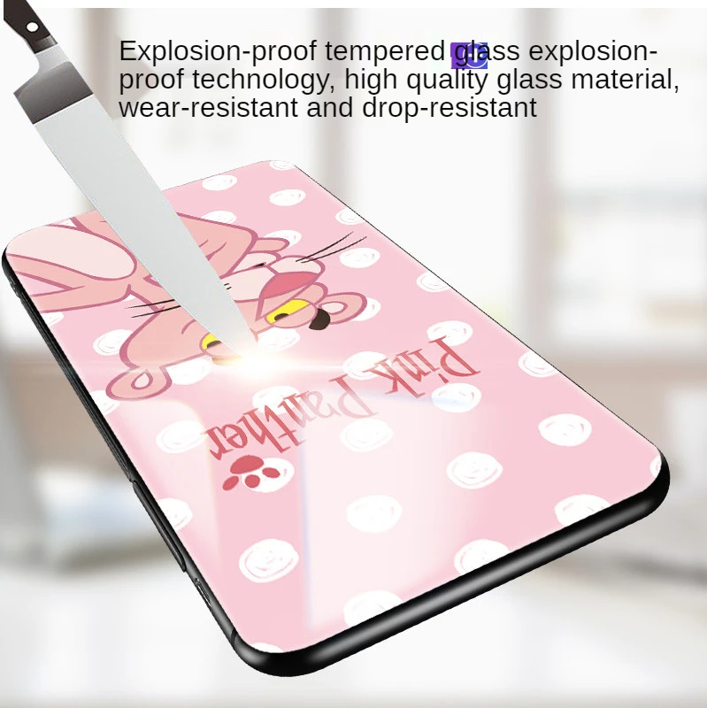 

Disney cartoon cute pink naughty leopard phone case with lanyard for Samsung s21/s21+ ladies tempered glass phone cover