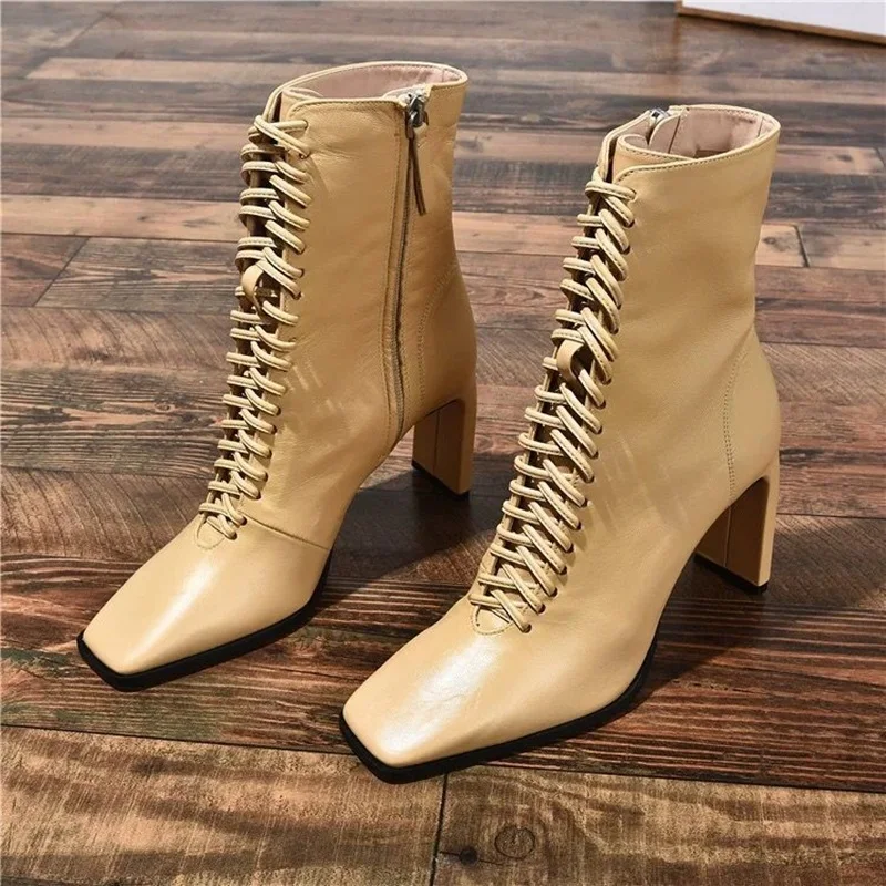 FACNDINLL/Новинка 2020 года женские ботильоны из натуральной кожи на молнии цвет черный