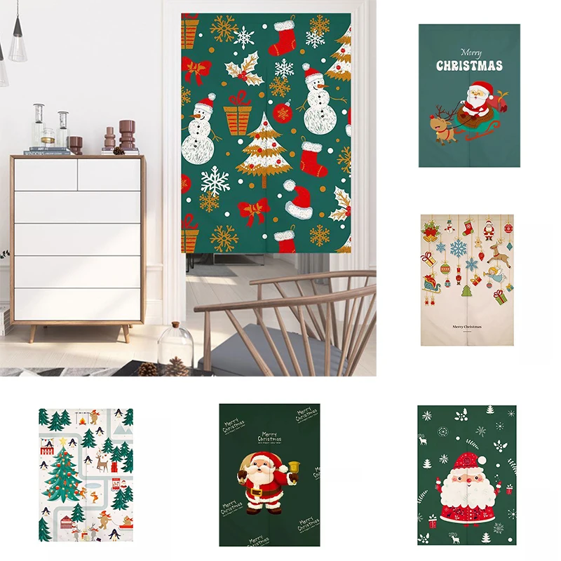 

Christmas Door Curtain Partition Curtain Non Punching Festival Decoration Bedroom Kitchen Fabric Half Panel Curtain