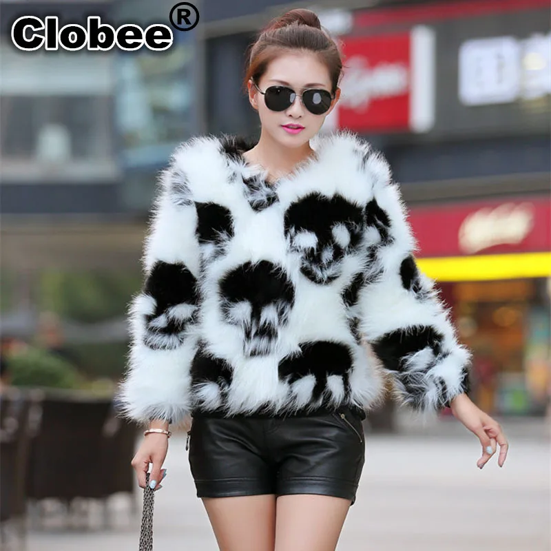 Куртка женская меховая короткая с принтом черепа V-образным вырезом 2020 3XL 4XL D053