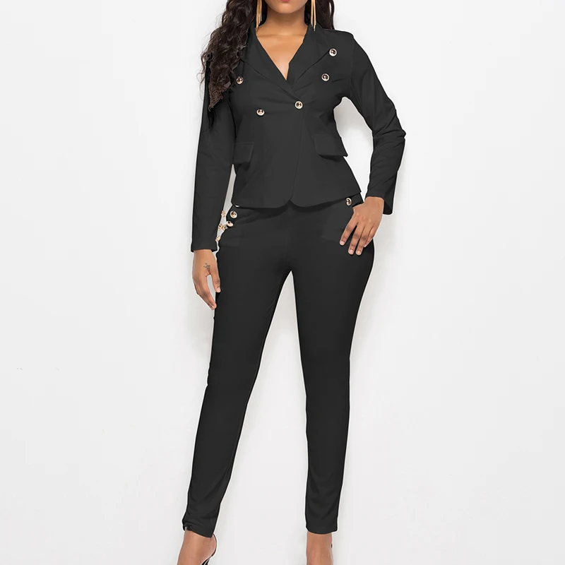 Рабочий Блейзер брючный костюм 2 шт. двубортный осенние брюки пиджак и с высокой