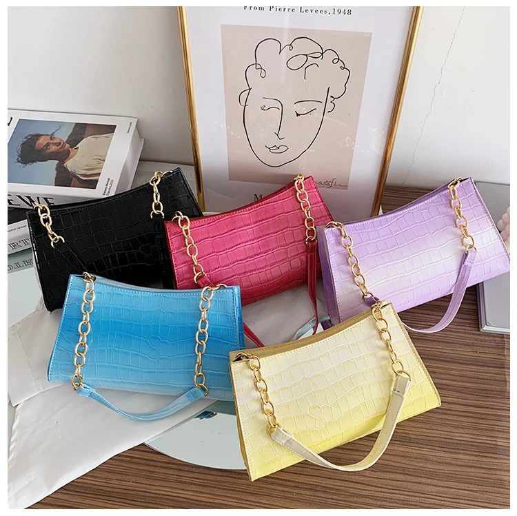 

Fashion Women PU Leather Underarm Hobos Bag Alligator Pattern Gradient Color Summer Shoulder Bag Vintage Handbag On Sale 2021