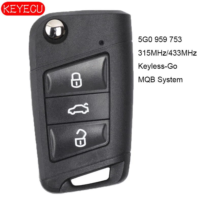 KEYECU Keyless Go MQB умный дистанционный ключ 315 МГц или 434 ID48 для Volkswagen Golf 7 Tiguan 2014 2018 FCC: 5G0
