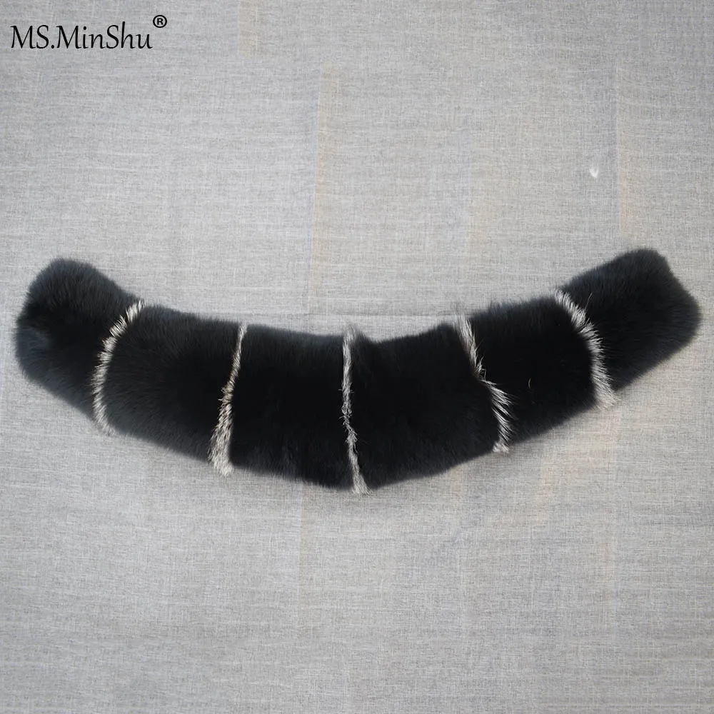 MS.Minshu Natural Fox Fur Collar For Hood Big Size Dense Genuine skin New Design Real |