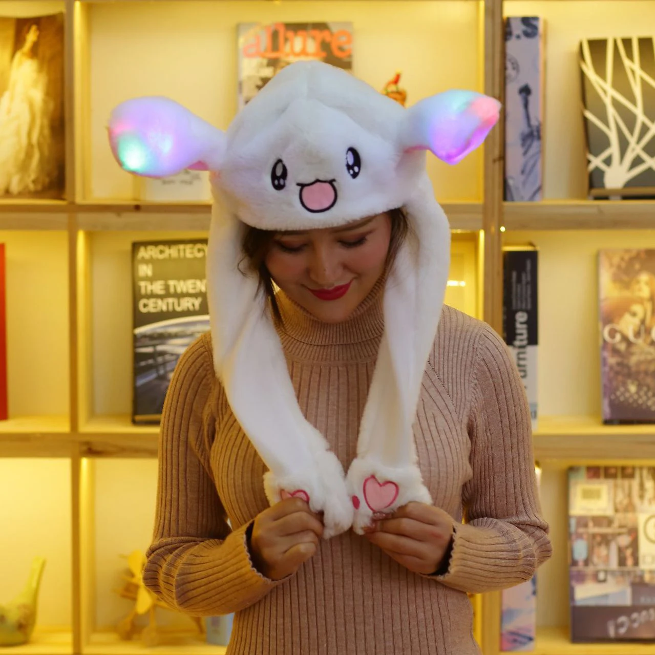 Светодиодный головной убор с заячьими ушками милая Кепка для взрослых и детей