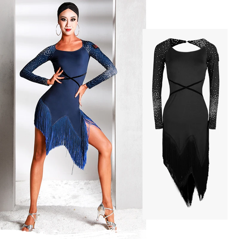 Платье с длинными рукавами для латиноамериканских танцев одежда тренировок